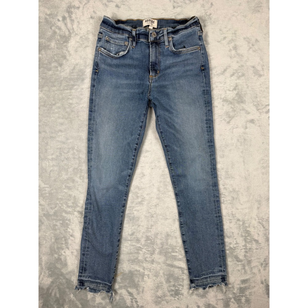 AGOLDE Los Angeles Premium Skinny Jeans Medium Wash Raw Hem Size 27 Distressed